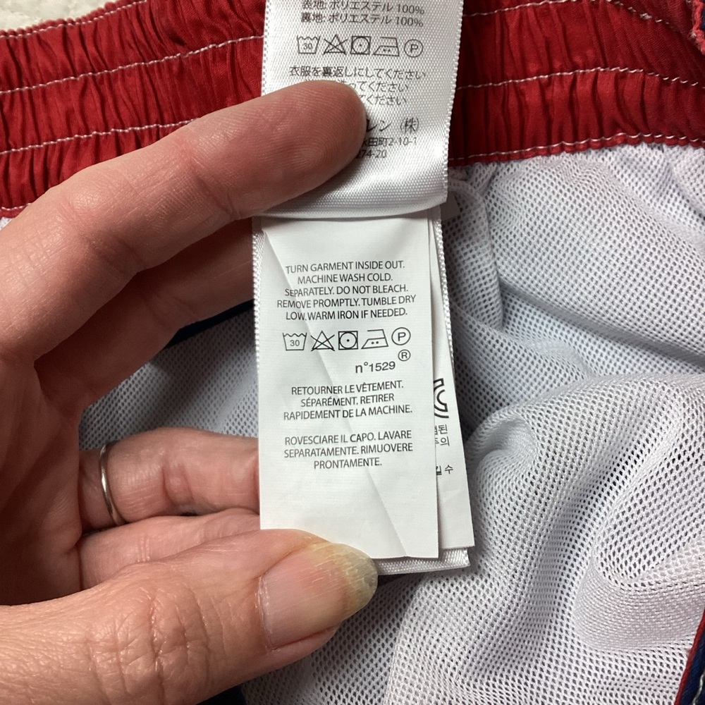 Polo Ralph Lauren Mens Ombre Swim Trunks Size M Red White Blue Tie Pockets Lined - Picture 13 of 15